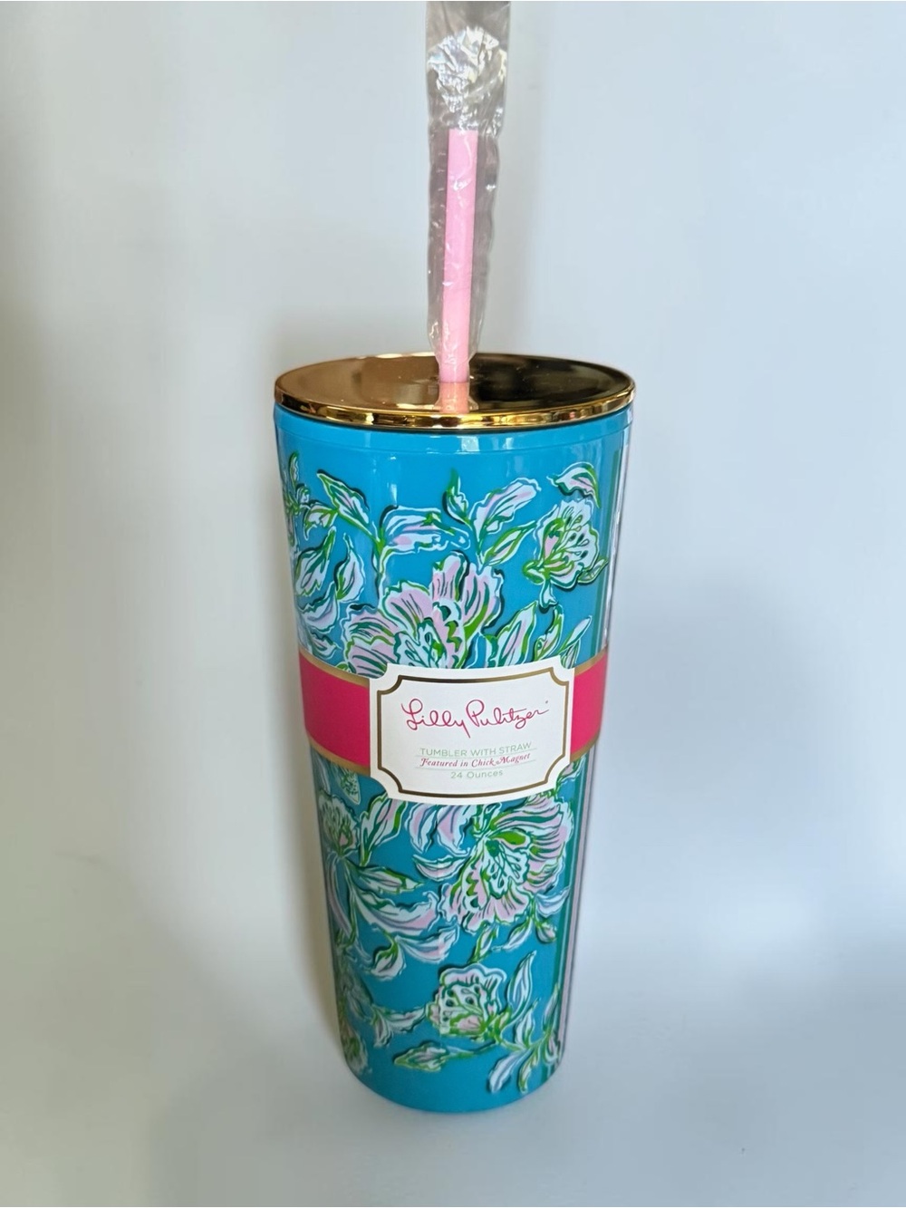 Lilly Pulitzer Turquoise Floral Tumbler with Straw NEW